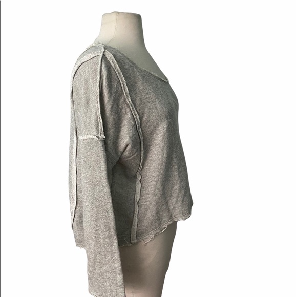 Free people gray sweater crop top crochet sz- sm - Picture 3 of 6